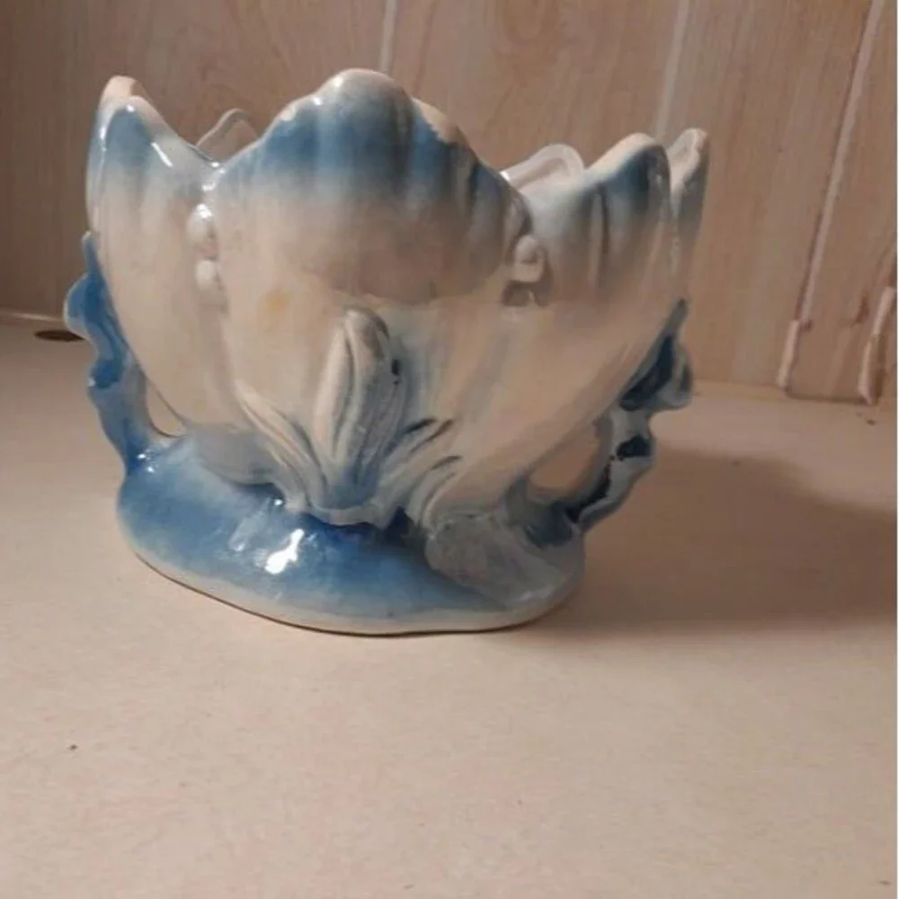 Lusterware Glass Vase Blue Pink Flowers